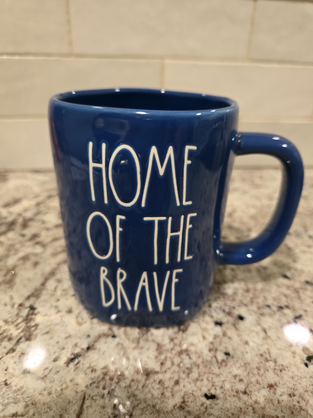 Rae Dunn Blue "Home of the Brave" Ceramic Mug